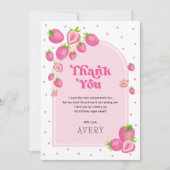 Schattigee roze aardbeienbes Eerste 1e Verjaardag Bedankkaart (Voorkant)