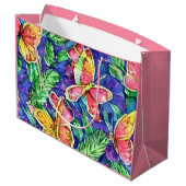 Schattigee roze achtergrond met vlinder waterverf groot cadeauzakje (Achterkant Gekanteld)