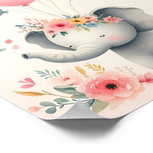Schattigee roze achtergrond olifant poster (Hoek)