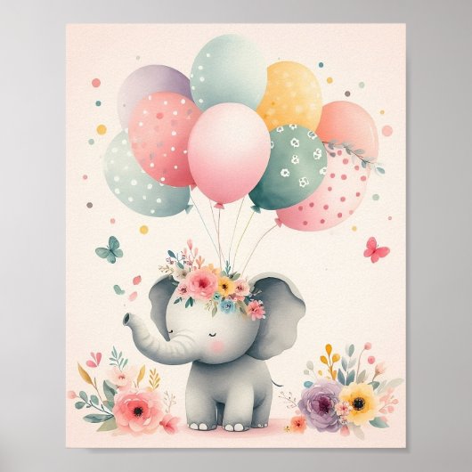 Schattigee roze achtergrond olifant poster (Voorkant)