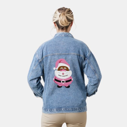 Schattigee roze Afro-Amerikaanse Kerstman Kerstmis Denim Jacket (Model)