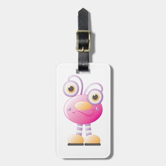 Schattigee roze alien met grote ogen bagagelabel (Voorkant verticaal)