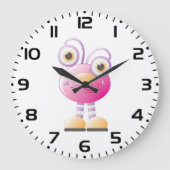 Schattigee roze alien met grote ogen grote klok (Voorkant)