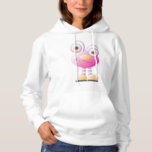 Schattigee roze alien met grote ogen hoodie (Voorkant)