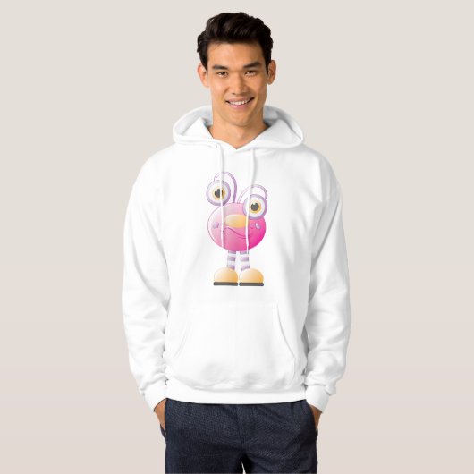 Schattigee roze alien met grote ogen hoodie (Voorkant volledig)