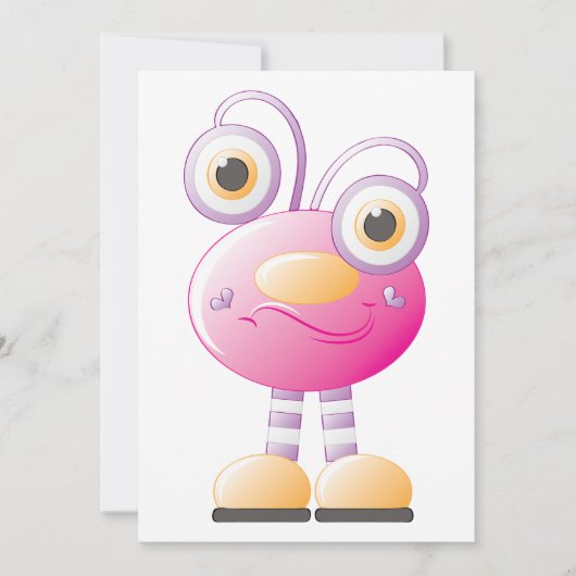 Schattigee roze alien met grote ogen kaart (Voorkant)