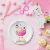 Schattigee roze alien met grote ogen papieren bordje (Feest)