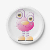Schattigee roze alien met grote ogen papieren bordje (Voorkant)