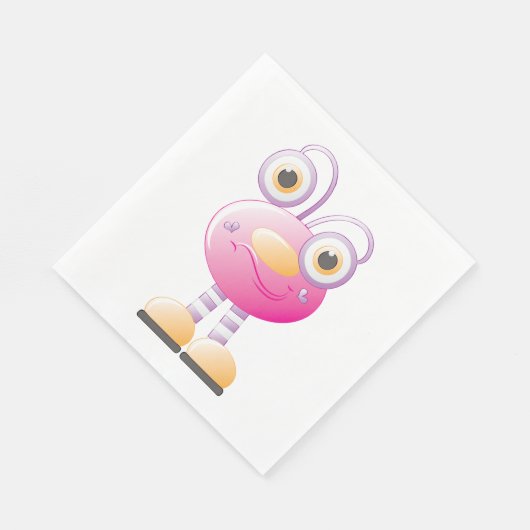 Schattigee roze alien met grote ogen servet (Hoek)