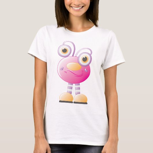 Schattigee roze alien met grote ogen t-shirt (Voorkant)