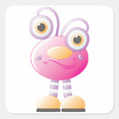 Schattigee roze alien met grote ogen vierkante sticker (Voorkant)