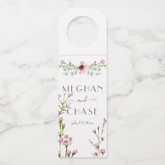 Schattigee Roze Anemoon Bloemen en Eucalyptus Flessenhanger (Voorkant)