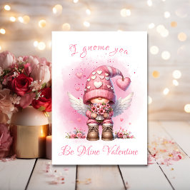 Schattigee Roze Angel Gnome Waterverf Valentijn Feestdagenkaart