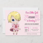 Schattigee roze anime meisje verjaardagsfeestje ui kaart (Voorkant)