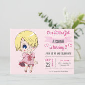 Schattigee roze anime meisje verjaardagsfeestje ui kaart (Staand voorkant)