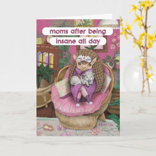 Schattigee Roze Armadillo Moederschap Meme Moederd Kaart (Gele Bloem)