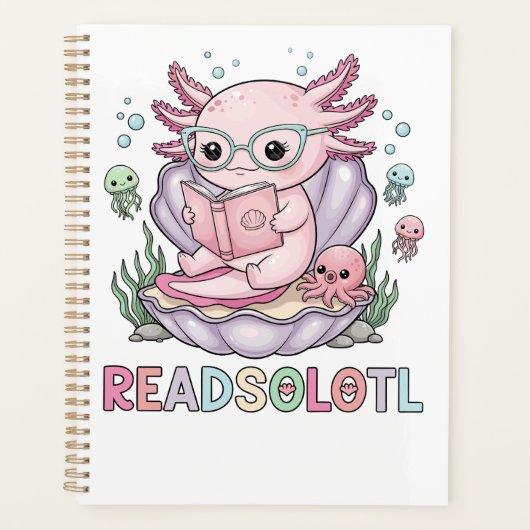Schattigee roze axolotl-aflezing planner (Voorkant)