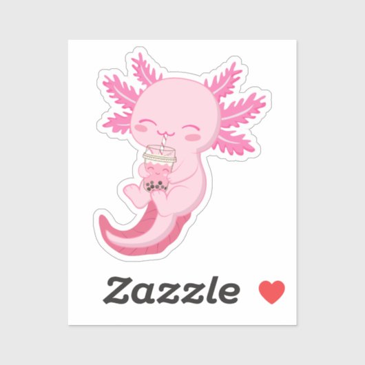 Schattigee Roze Axolotl Boba Bubble Tea Sticker (Vel)