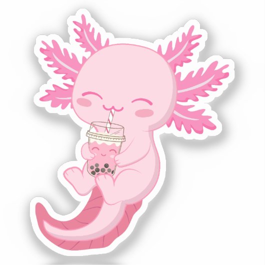 Schattigee Roze Axolotl Boba Bubble Tea Sticker (Voorkant)