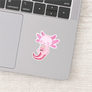 Schattigee Roze Axolotl Boba Bubble Tea Sticker