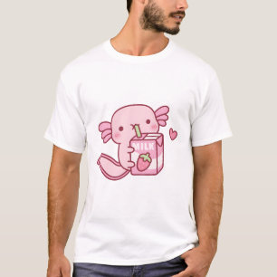 Schattigee roze Axolotl houdt van aardbeienmelk T-shirt