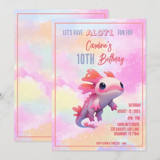 Schattigee roze axolotl regenboog meisje onder wat kaart (Voorkant / Achterkant)