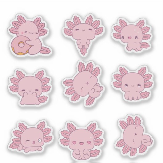 Schattigee Roze Axolotl Sticker Blad (Voorkant)