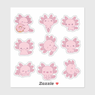 Schattigee Roze Axolotl Sticker Blad