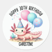 Schattigee roze axolotl Verjaardagsfeest gunsten Ronde Sticker (Voorkant)