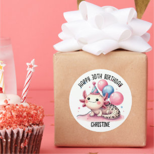 Schattigee roze axolotl Verjaardagsfeest gunsten Ronde Sticker