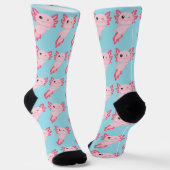 Schattigee roze Baby Axolotl Pattern Crew Sokken (Gebogen)