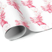 Schattigee Roze Baby Axolotl Waterverf Cadeaupapier (Rol Hoek)
