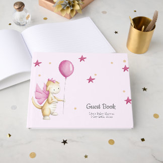 Schattigee Roze Baby Dragon Girl Baby shower Gastenboek