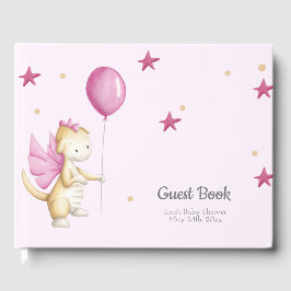 Schattigee Roze Baby Dragon Girl Baby shower Gastenboek