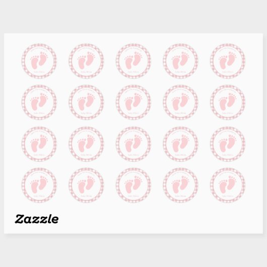 Schattigee Roze Baby footprint Meisje envelop afdi Ronde Sticker (Vel)