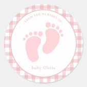 Schattigee Roze Baby footprint Meisje envelop afdi Ronde Sticker (Voorkant)