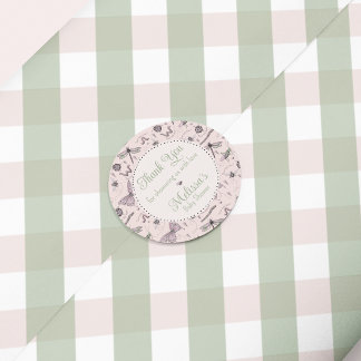 Schattigee Roze Baby Insect & Gingham Pattern Dank Ronde Sticker