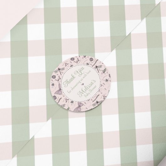 Schattigee Roze Baby Insect & Gingham Pattern Dank Ronde Sticker
