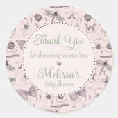 Schattigee Roze Baby Insect & Gingham Pattern Dank Ronde Sticker (Voorkant)