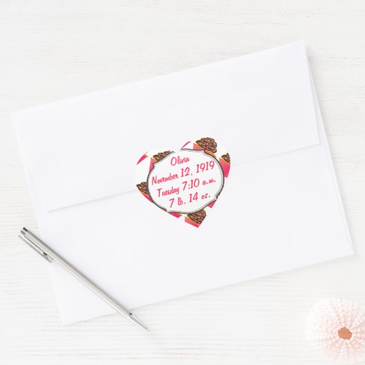 Schattigee Roze Baby Meisje Geboortestatistieken C Hart Sticker (Envelop)