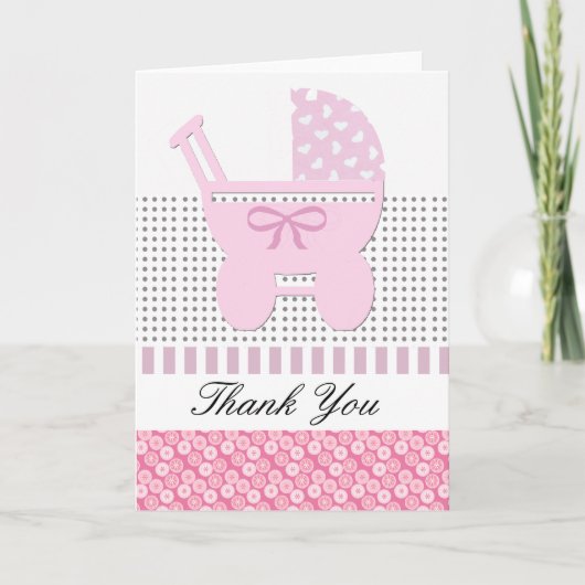 Schattigee Roze Baby Meisje Koets Dank u Bedankkaart (Voorkant)