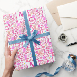 Schattigee Roze Baby Meisje Kwekerij Patroon geper Cadeaupapier