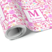 Schattigee Roze Baby Meisje Kwekerij Patroon geper Cadeaupapier (Rol Hoek)