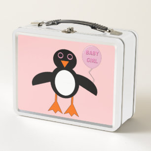 Schattigee Roze Baby Meisje Penguin Metal Lunch Bo