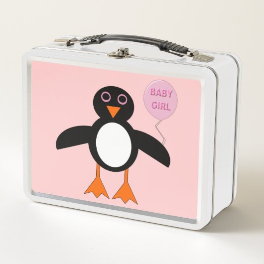 Schattigee Roze Baby Meisje Penguin Metal Lunch Bo (Voorkant)