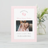 Schattigee Roze Baby Meisje voetafdrukken Foto Geb Aankondiging (Staand voorkant)
