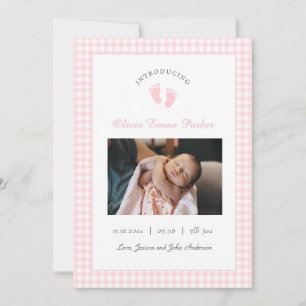 Schattigee Roze Baby Meisje voetafdrukken Foto Geb Aankondiging