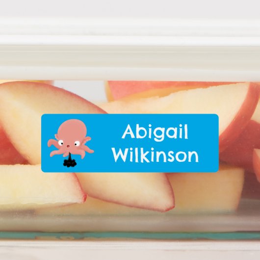 Schattigee roze baby octopus cartoon gepersonalise labels (Aangebracht)