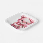 SCHATTIGEE ROZE BABY TEDDYBEER MET EEN ROOS PAPIEREN BORDJE (Gebogen)