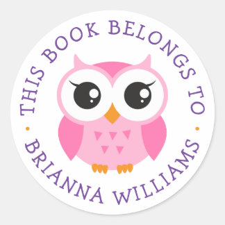 Schattigee roze baby uil boekenplaat sticker